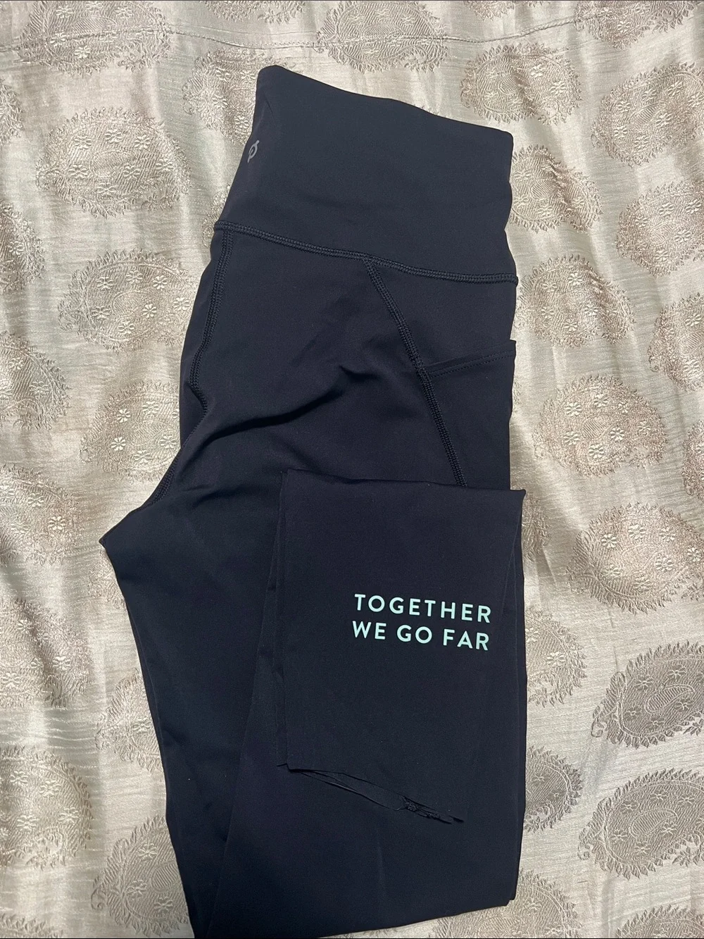 Peloton Black Leggings with Teal Logo Accent - Picture 4 of 4